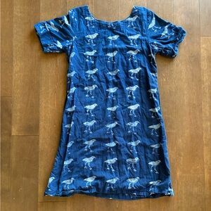 Cotton Block Print Blue Dress with Bird Pattern
